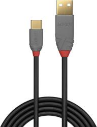 Lindy 36885 Anthra Line USB-A Apa - USB-C Apa 2.0 Adatkábel - 0.5 m, Fekete