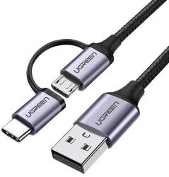 UGREEN USB 2 az 1-ben Type-C / Micro USB Kábel , QC 3.0, 1 m, Fekete (30875)
