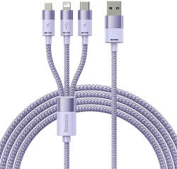 Baseus StarSpeed 3 az 1-ben Töltő Kábel USB - USB-C + Micro + Lightning 3, 5A, 1, 2m, Lila (CAXS0000