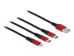 Delock USB 2.0 - Apple Lightning/2xUSB-C Kábel - 1 m, Fekete/Piros (86709)