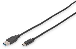 ASSMANN DB-300136-010-S USB-C Apa - USB-A Apa Adat- és Töltőkábel - 1 m, Fekete (DB-300136-010-S)