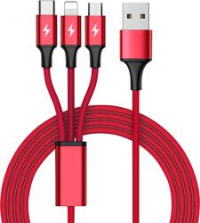 Unitek C4049RD USB-A - Micro USB + USB-C + Lightning Apa -Apa Kábel - 1.2 m, Piros