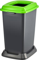 PLANET Szelektív hulladékgyűjtő konténer, műanyag, nyitott fedeles, zöld, 50L (UP900G) - szerek