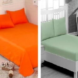 Mally Home Pachet De 2 Set-Uri De 3 Piese Yuny Mally Home, 100% Bumbac, Cearceaf Pat Dublu Cu Elastic 160X200 Cm Si Doua Fete De Perna 50X70Cm Orange + Verde (SET3P160*200+25YUNIORANGE+SET3P160*200+25YUNIVERDE)  Lenjerie de pat