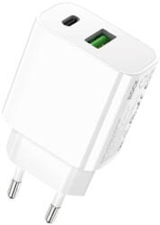 ROCK fali töltő T43 - USB + Type C - QC 3.0 PD 20W 3A fehér