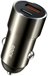 ROCK autós töltő H20 - USB + Type C - 15W 3A sötétszürke