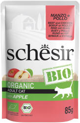 Schesir 16x85g Schesir Bio marha, bio csirke & bio alma nedves macskaeledel