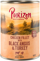 Purizon 6x400g Purizon Adult nedves kutyatáp - Csirkefilé Black Angussal, pulykával, édesburgonyával és tőzegáfonyával