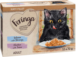Feringa 12x70g Feringa Juicy Fillet nedves macskatáp Mix: lazac & garnéla + csirke & tonhal