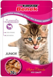 Super Benek 24x100g Super Benek Super Chunks Kitten Bárány szószban nedves macskatáp