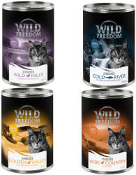 Wild Freedom 12x400g Wild Freedom Adult Sterilised gabonamentes nedves macskatáp Vegyes csomag (4x csirke, 4x csirke & tőkehal, 2x nyúl & csirke, 2x kacsa & csirke)