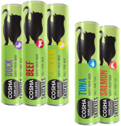 Cosma 116 g, 5 fajta Cosma Snackies macskasnack (csirke, tonhal, marha, kacsa, lazac) próbacsomagban