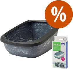SAVIC Kezdőszett: Savic Aseo Jumbo marble macska WC szürke márvány/fekete + 6 db Bag it up maalomtálca zsák