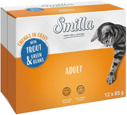 Smilla 12x85g Smilla Adult falatok zöldséggel pisztráng & zöldbab nedves macskatáp