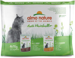 Almo Nature 6x70g Almo Nature Functional Anti Hairball nedves macskatáp- Mix: 3 x csirk +3 x marha
