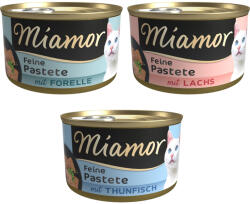 Miamor 12x85g Miamor Pastete nedves macskatáp hal vegyes csomag: 6x lazac, 3x tonhal, 3x pisztráng