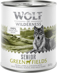 Wolf of Wilderness 6x800g Wolf of Wilderness Senior - Duo-Protein nedves kutyatáp - Green Fields - bárány & csirke
