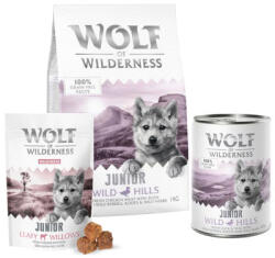 Wolf of Wilderness Little Wolf of Wilderness Junior próbacsomag kutyáknak: - 3-as szett: 1kg száraztáp, 6x400g nedvestáp, 180g snack