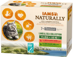 Iams 48x85g IAMS Naturally Senior szárazföld & tenger mix szószban nedves macskatáp 36+12 ingyen