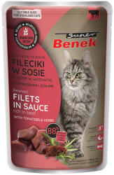 Super Benek 28x85g Super Benek gabonamentes párolt filék Marha & paradicsom szószban nedves macskatáp