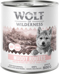Wolf of Wilderness 6x800g Wolf of Wilderness Junior Expedition nedves kutyatáp - Muddy Routes - Szárnyas sertéssel