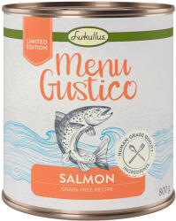 Lukullus 6x800g Lukullus Menu Gustico - Lazac, sárgarépa, lucerna & spenót nedves kutyatáp