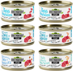 Greenwoods 6x70g Greenwoods Delight nedves macskatáp tonhal vegyes próbacsomag 4 változattal