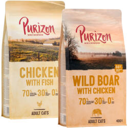Purizon 2x400g Purizon száraz macskatáp vegyes próbacsomagban-Csirke & hal + vaddisznó & csirke