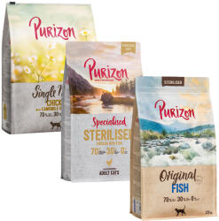 Purizon 3x2, 5kg Purizon száraz macskatáp-2x Sterilised (csirke & hal + hal) + 1x Single Meast csirke