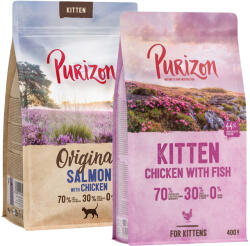 Purizon 2x400g Purizon száraz macskatáp vegyes próbacsomagban- Kitten csirke & hal + Kitten lazav & csirke