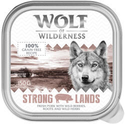 Wolf of Wilderness 6x150g Wolf of Wilderness Adult Strong Lands - sertés tálcás nedves kutyatáp