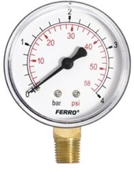 Ferro manométer 63 mm 4 bar alsó csatakozású 1/4 (M6304R)