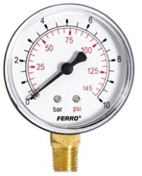 Ferro manométer 63 mm 10 bar alsó csatlakozás 1/4 (M6310R)