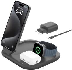 Belkin BoostCharge 3in1 Vezeték nélküli MagSafe töltőállvány 15W fekete (WIZ029VFBK)