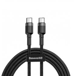 Baseus Cafule USB-C to USB-C adatkábel, töltőkábel, fekete (60W, 3A, fonott 2m, CATKLF-HG1)