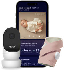 Owlet Intelligens zokni Smart Sock - matt rózsaszín és Owlet Cam 2 kamera - fehér