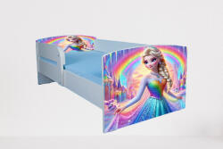 Pat Pentru Fete 2-12 Ani Frozen Rainbow, Cu Protectie Si Saltea De 160x80 Cm Ptv4967 (PTV4967)