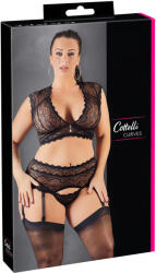 Cottelli Collection Plus Size - strasszos, csipke fehérnemű szett (fekete) (22131841041) - padlizsan