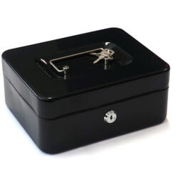 Office Art Pénzkazetta 20x16x9 cm Fekete Kulcsos 5 Rekeszes Érmetartó Tálcával (JLCX0004)