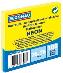 DONAU Öntapadós jegyzettömb DONAU 76x76 mm 100 lap neon sárga (U7586011-11) - vectraline