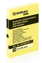 DONAU ECO öntapadós jegyzettömb, sárga, 51x76 mm