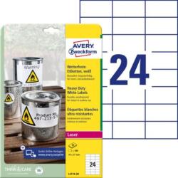 Avery Zweckform Poliészter címkék, nagyon tartósak, 70x37 mm, Avery A4, fehér, 20 lap