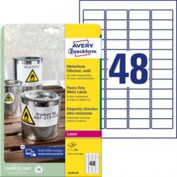 Avery Zweckform Poliészter címkék, nagyon tartósak, 45, 7x21, 2 mm, Avery A4, fehér, 20 lap