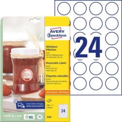Avery Zweckform Avery 40 mm-es kerek címkék, 10 ív, fehér