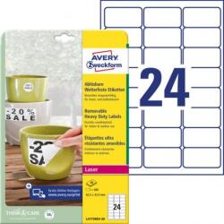 Avery Zweckform Poliészter címkék, nagyon tartósak, 63, 5x33, 9 mm, Avery A4, fehér, kivehető, 20 lapos