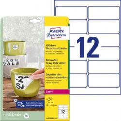 Avery Zweckform Poliészter címkék, nagyon tartósak, 99, 1x42, 3 mm, Avery A4-es, fehér, kivehető, 20 lapos