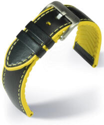EULIT Eutec Waterproof bőr óraszíj, fekete/sárga 22mm - oraszij