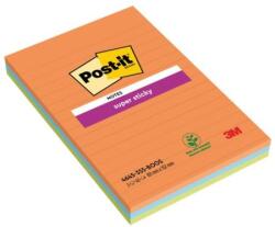 Post-it Super Sticky BOOST öntapadós jegyzettömb, vonalas, 101 mm x 152 mm, 45l, 3 db jegyzettömb