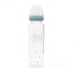 Baby Bruin Hőálló üveg cumisüveg, szilikon etetőcumival, cseppmentes kupakkal 240 ml - kék
