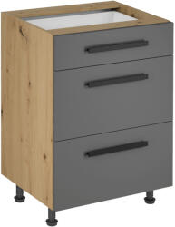 TEMPO KONDELA Alsó szekrény, artisan tölgy/szürke matt , fogantyúkkal, LANGEN D60S3 - smartbutor